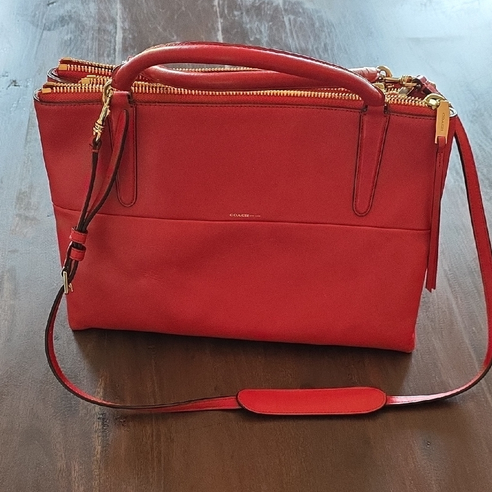 Authentic Coach Borough Purse In Vermillion 30348